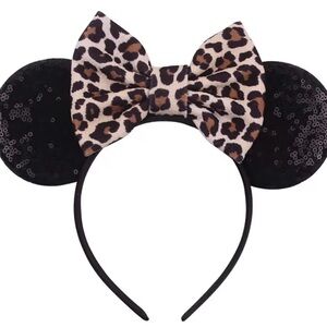 Leopard Print Bow Sequin Ears Headband